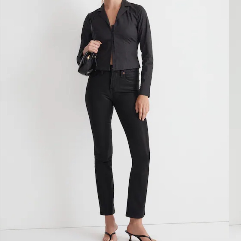 Madewell Women’s Black Mid-Rise Kick Out Jean: Coated Edition Size Tall 31 NWT